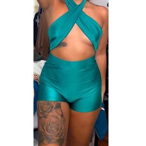 satin green 2 piece set